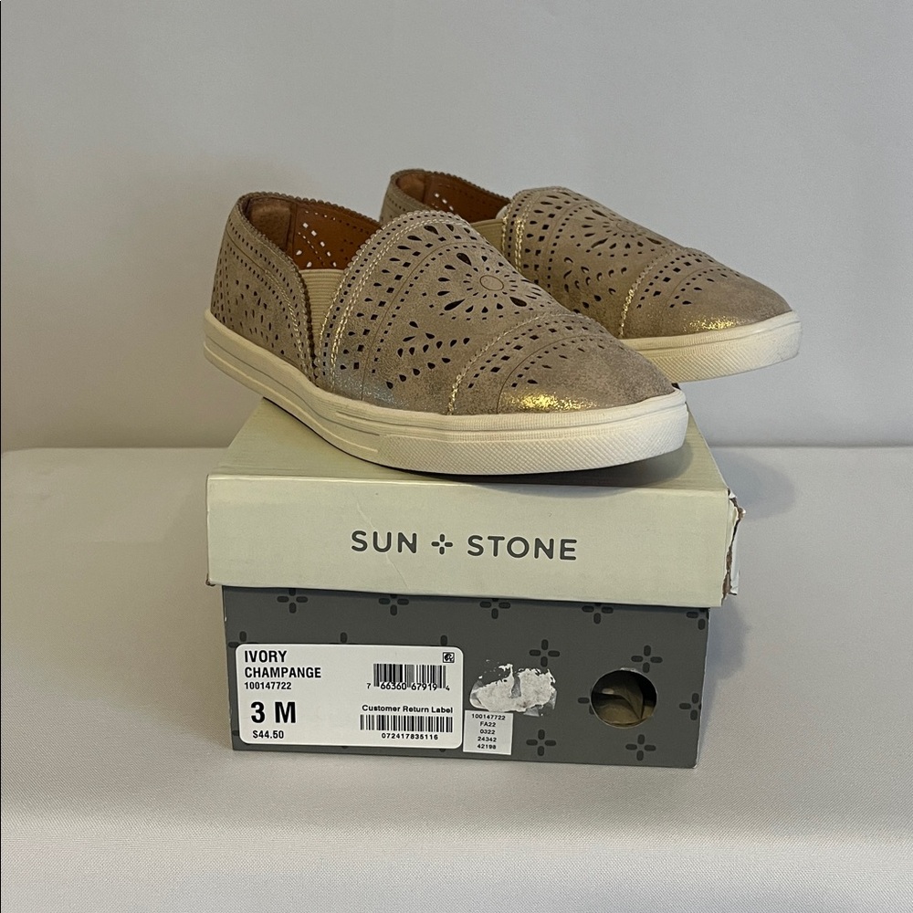 Sun + Stone Ivory Girls Slip-On Sneakers, Size 3M